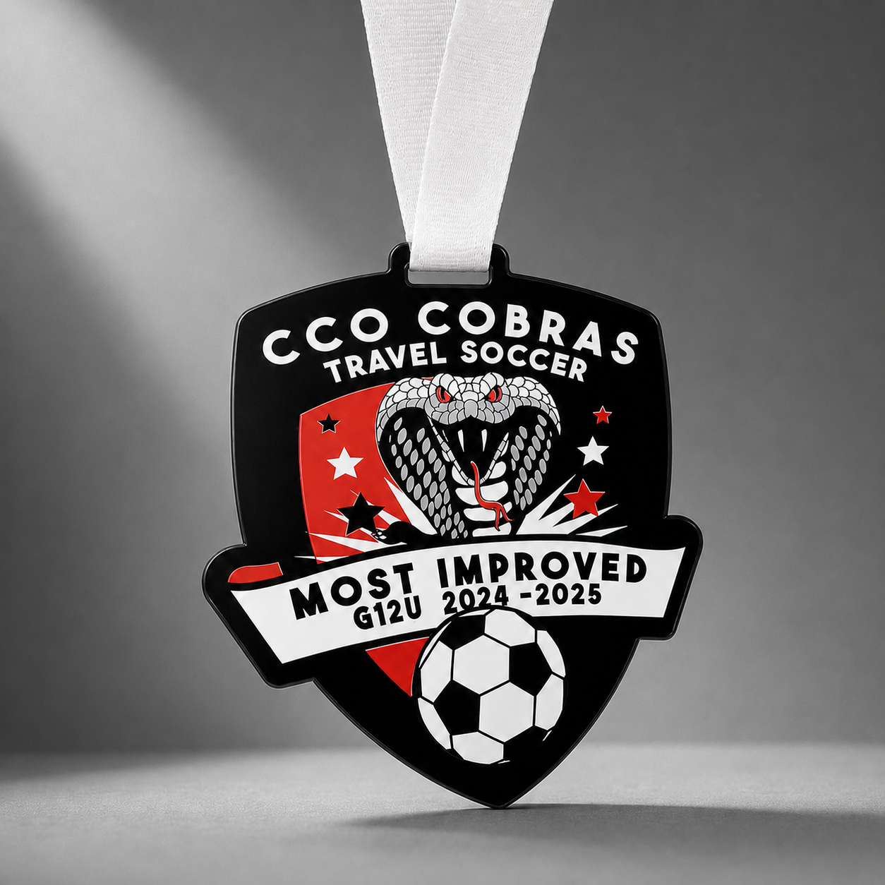 CCO Cobras custom soccer shield medal